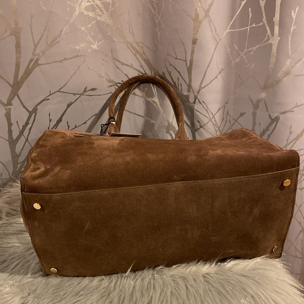 BNWT CLAUDIA FIRENZE Viral Made in Italy Chocolate Brown Suede Satchel Bag - Picture 8 of 15